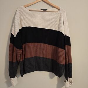 French Connection Colorblock Sweater - Cream, Black, Brown, Gray